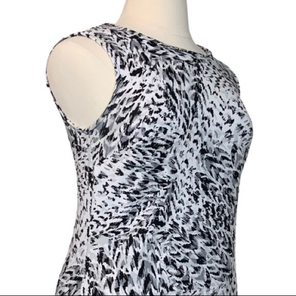Worthington Women's Dress Sleeveless High Neck White Gray Print Sheath Large - Picture 6 of 11